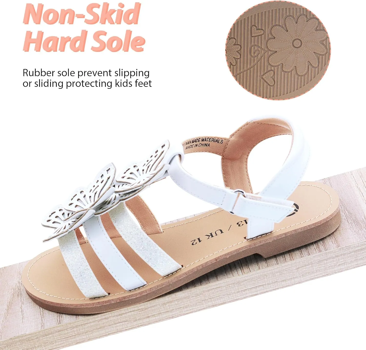 FLYFUPPY Girls Sandals Cute Open Toe Summer Flat Sandals Dress Shoes for Little/Big Kids