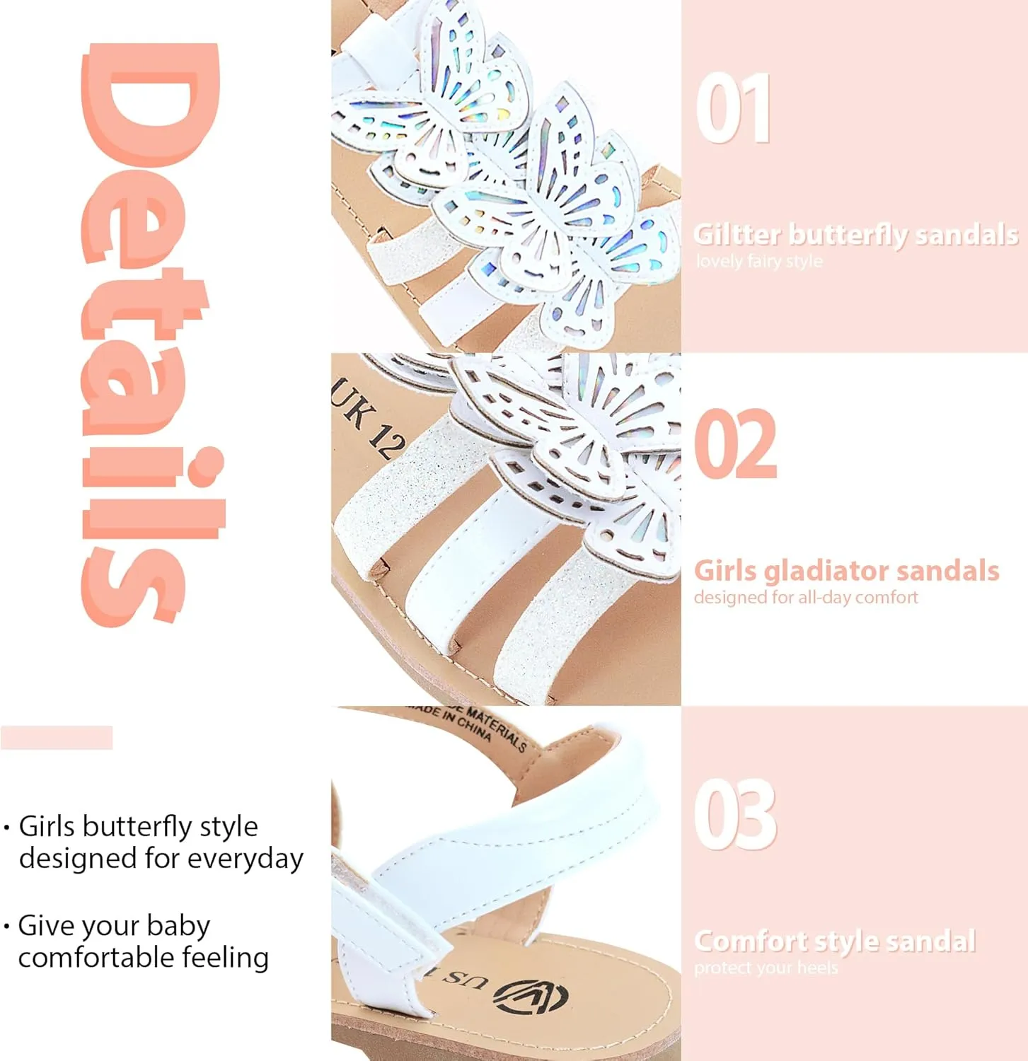 FLYFUPPY Girls Sandals Cute Open Toe Summer Flat Sandals Dress Shoes for Little/Big Kids