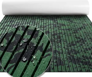 FOCEAN Boat Flooring EVA Foam Boat Decking Marine Flooring Camo Self-Adhesive Diamand Pattern Marine Mats for Boats Yacht Kayak RV 94.5"x23.6", Olive Camo