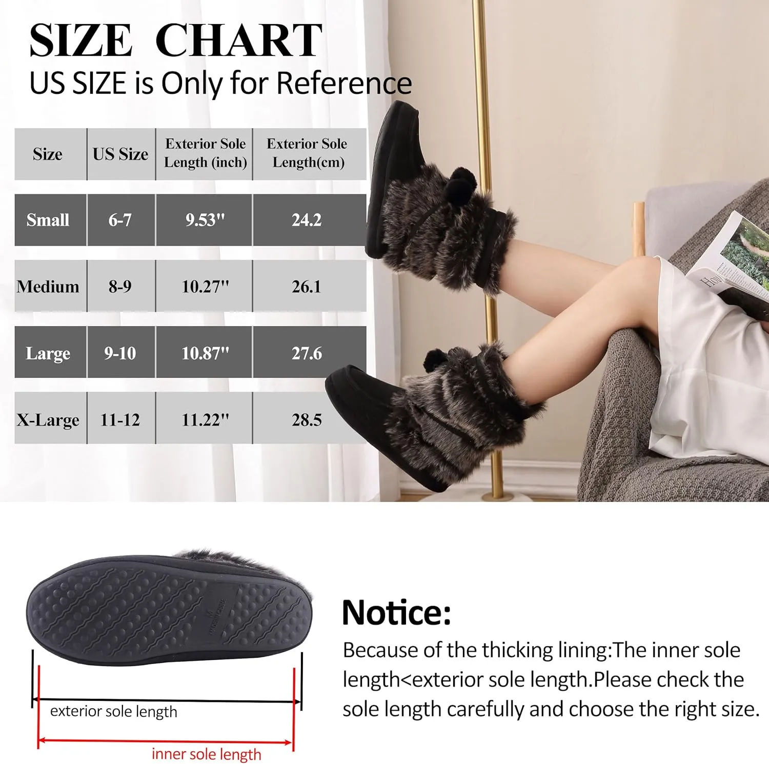 Forfoot Slipper Boots, Cozy Indoor Booties for Women Fluffy Comfortable House Shoes Fuzzy Anti-Slip Boots Winter