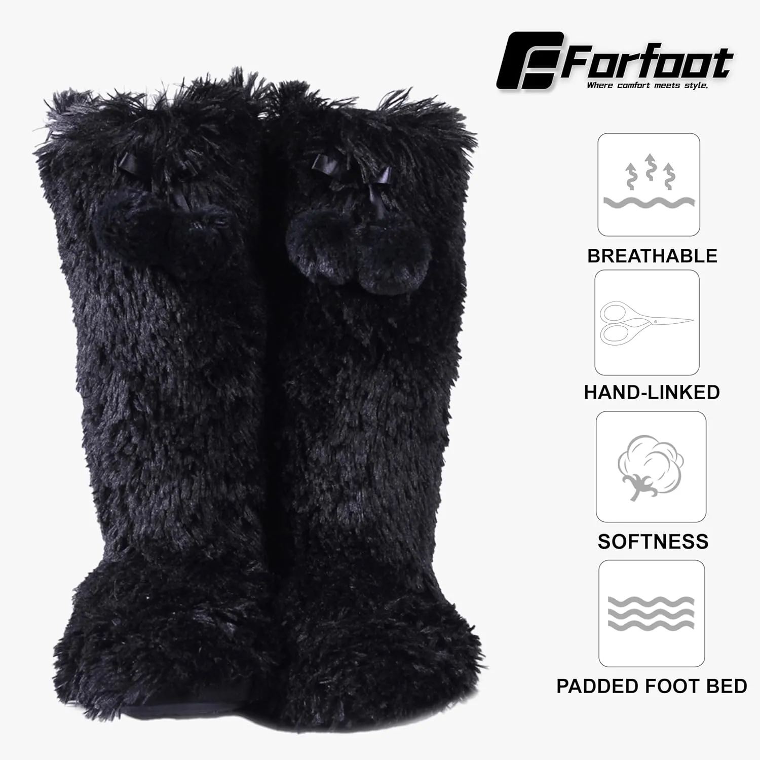 Forfoot Slipper Boots, Cozy Indoor Booties for Women Fluffy Comfortable House Shoes Fuzzy Anti-Slip Boots Winter