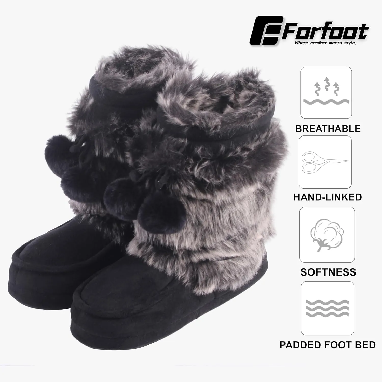 Forfoot Slipper Boots, Cozy Indoor Booties for Women Fluffy Comfortable House Shoes Fuzzy Anti-Slip Boots Winter