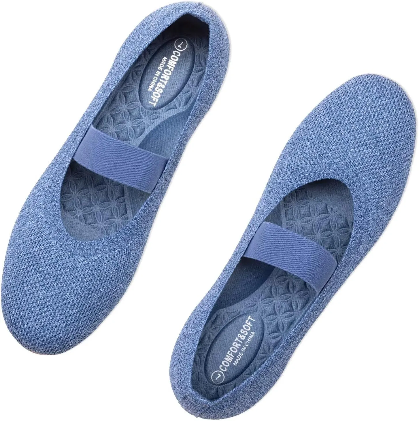 Frank Mully Womens Ballet Flats Casual Round Toe Knit Fabric Flats for Women with Single Strap Ballerina Flat Shoes Lightweight Dressy Shoes for Woman