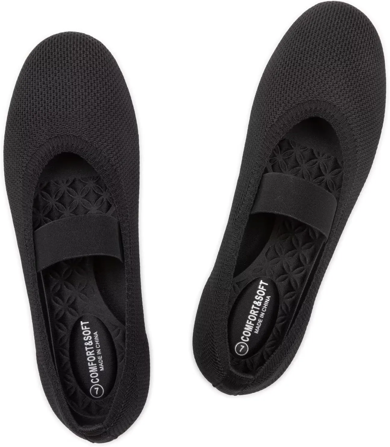 Frank Mully Womens Ballet Flats Casual Round Toe Knit Fabric Flats for Women with Single Strap Ballerina Flat Shoes Lightweight Dressy Shoes for Woman