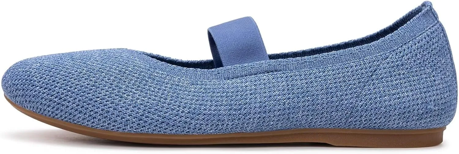Frank Mully Womens Ballet Flats Casual Round Toe Knit Fabric Flats for Women with Single Strap Ballerina Flat Shoes Lightweight Dressy Shoes for Woman