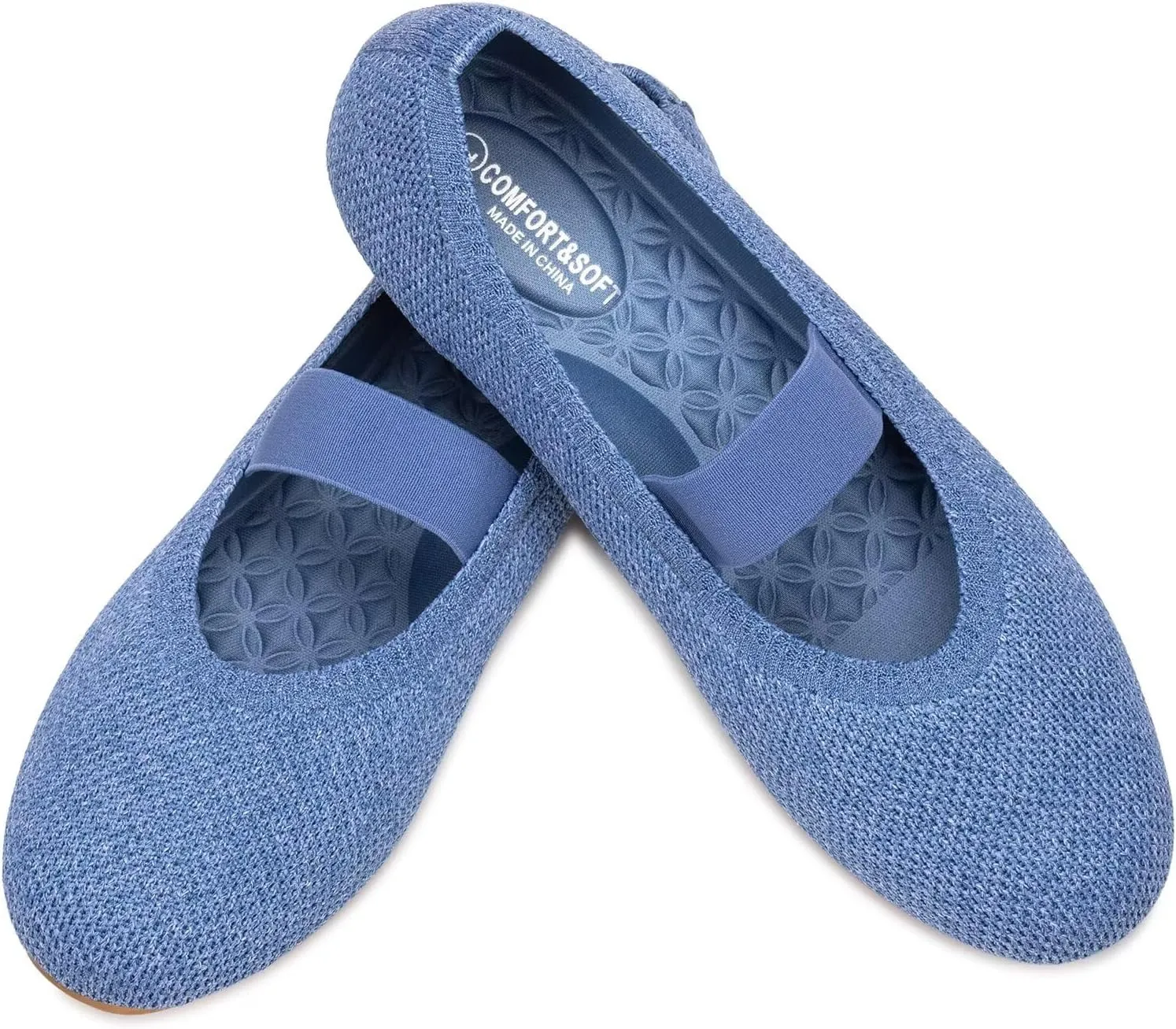 Frank Mully Womens Ballet Flats Casual Round Toe Knit Fabric Flats for Women with Single Strap Ballerina Flat Shoes Lightweight Dressy Shoes for Woman