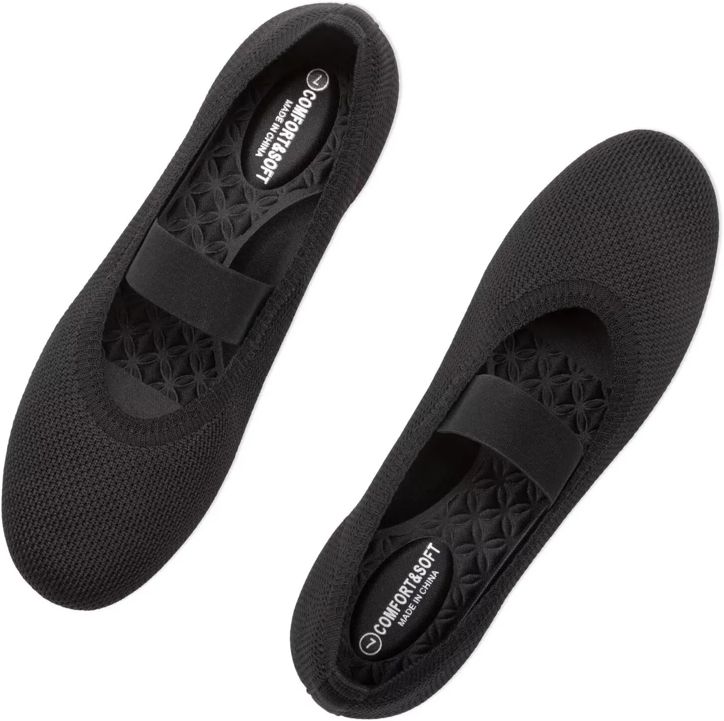 Frank Mully Womens Ballet Flats Casual Round Toe Knit Fabric Flats for Women with Single Strap Ballerina Flat Shoes Lightweight Dressy Shoes for Woman