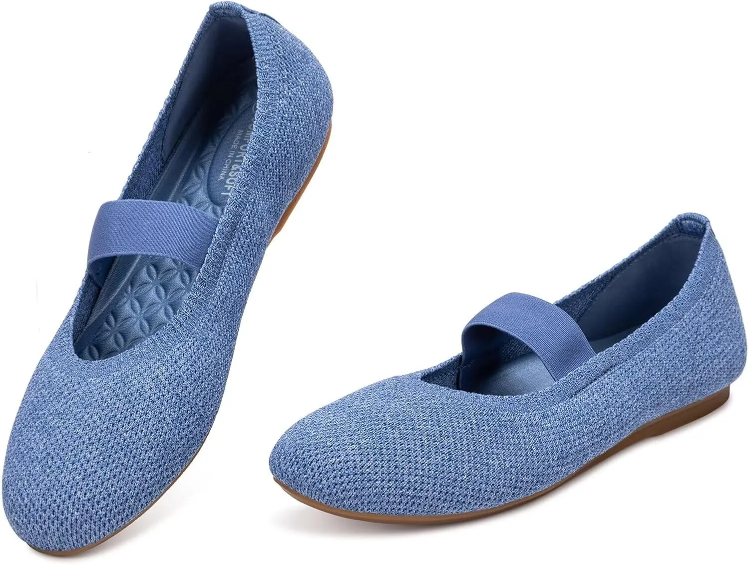 Frank Mully Womens Ballet Flats Casual Round Toe Knit Fabric Flats for Women with Single Strap Ballerina Flat Shoes Lightweight Dressy Shoes for Woman