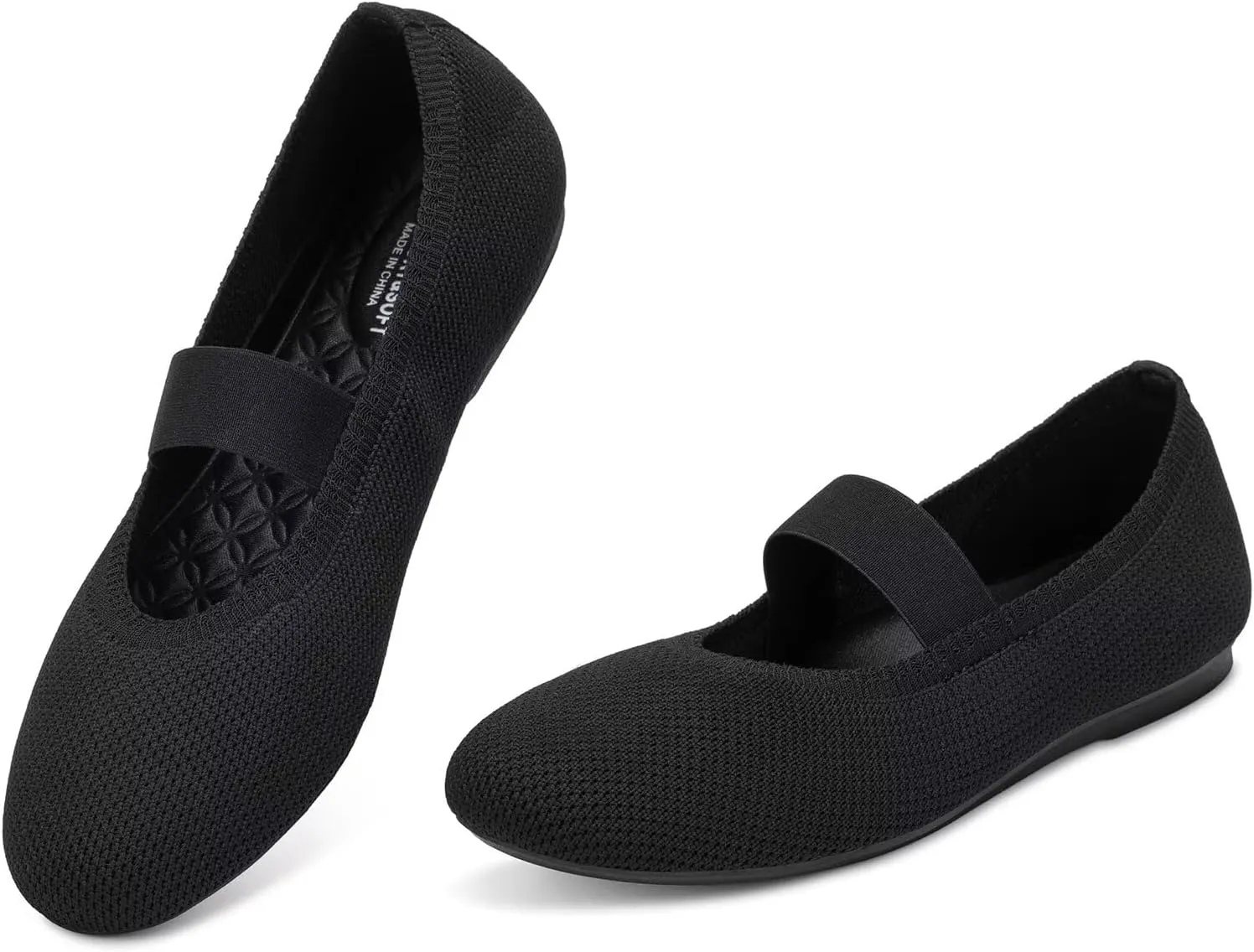 Frank Mully Womens Ballet Flats Casual Round Toe Knit Fabric Flats for Women with Single Strap Ballerina Flat Shoes Lightweight Dressy Shoes for Woman