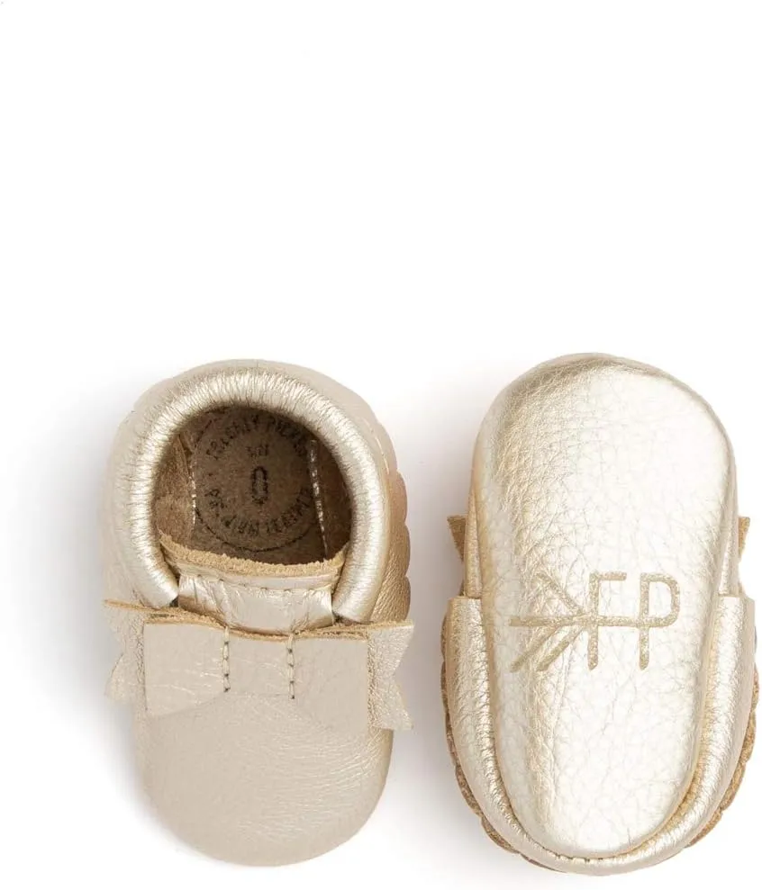 Freshly Picked Newborn Baby Girl Shoes, Ballet Flat Bow Moccasins, Blush