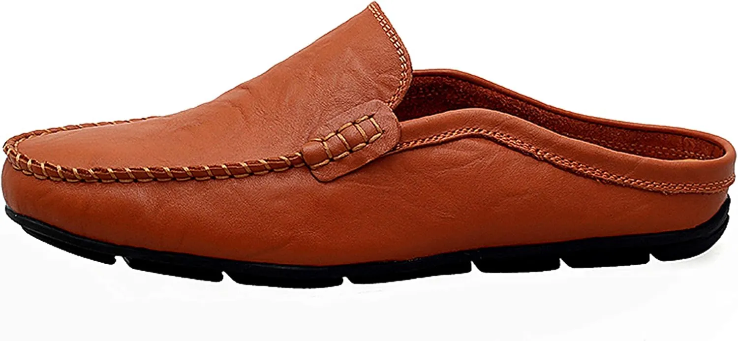 Go Tour Mens Mules Clog Slippers Breathable Punching Leather Slip on Shoes Casual Loafers