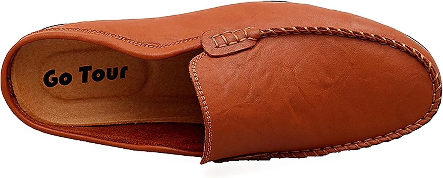 Go Tour Mens Mules Clog Slippers Breathable Punching Leather Slip on Shoes Casual Loafers