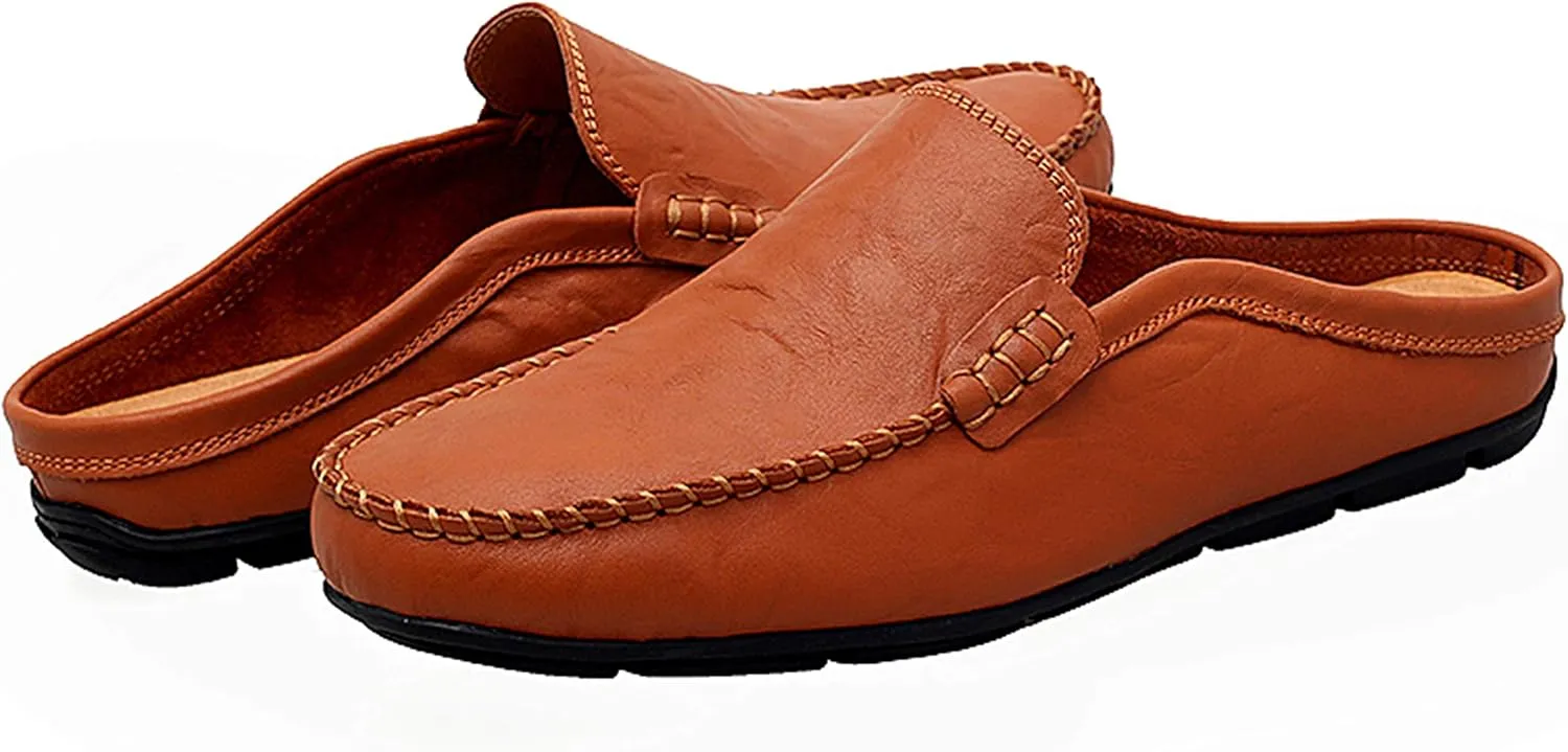 Go Tour Mens Mules Clog Slippers Breathable Punching Leather Slip on Shoes Casual Loafers