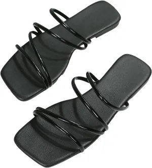 GORGLITTER Women's Strappy Flat Sandals Cute Dressy Open Toe Slip on Slide Sandals