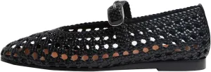 GORZADEUL Woven Ballet Flats Shoes for Women, Round Toe Mesh Mary Jane Flats Casual Comfortable Buckle Strap Ballerina Flat Shoes
