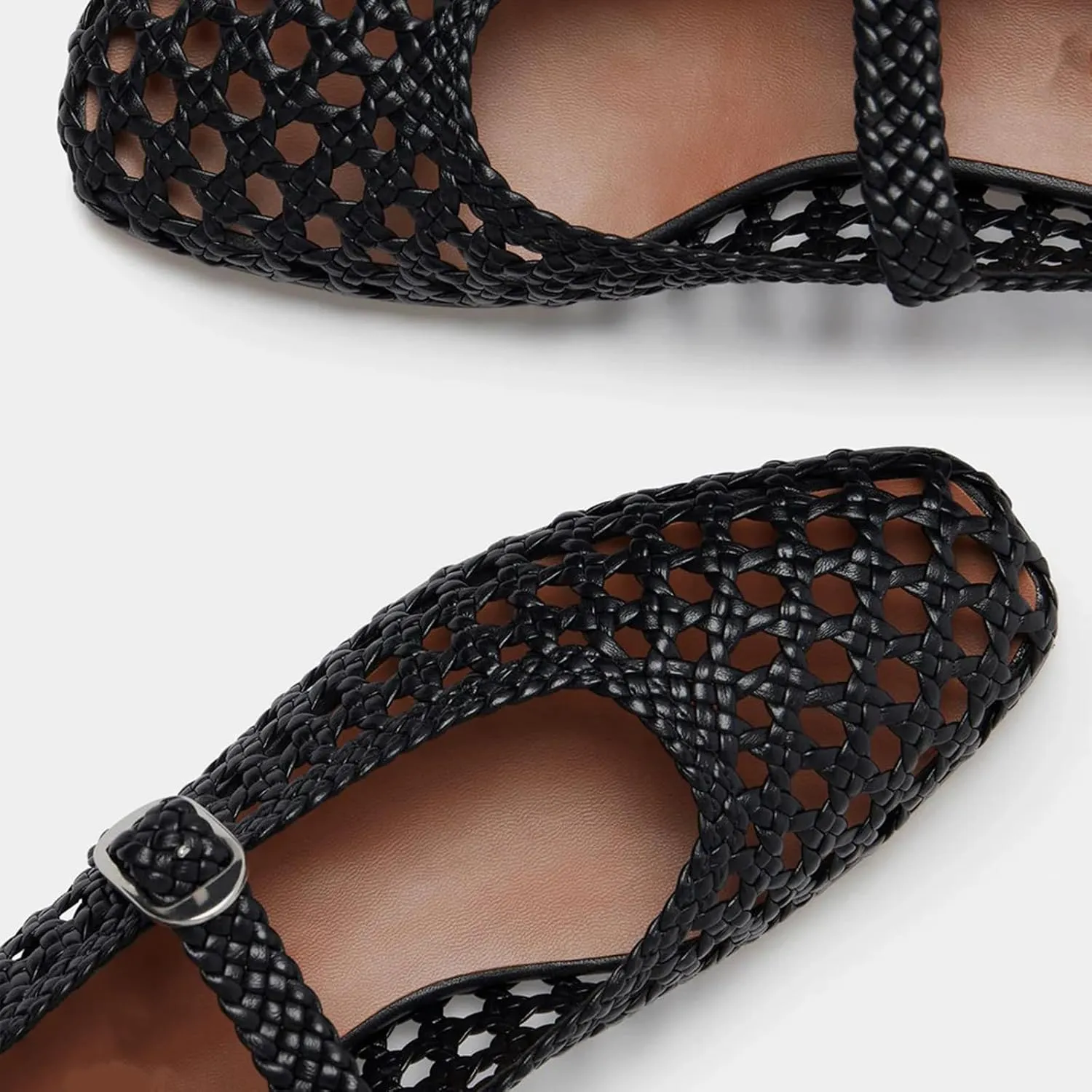 GORZADEUL Woven Ballet Flats Shoes for Women, Round Toe Mesh Mary Jane Flats Casual Comfortable Buckle Strap Ballerina Flat Shoes