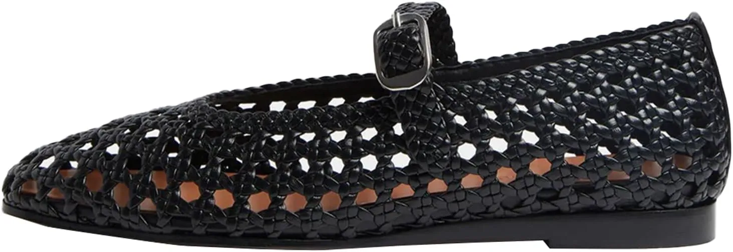GORZADEUL Woven Ballet Flats Shoes for Women, Round Toe Mesh Mary Jane Flats Casual Comfortable Buckle Strap Ballerina Flat Shoes