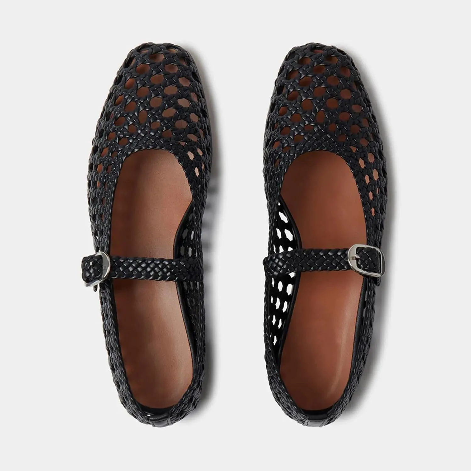 GORZADEUL Woven Ballet Flats Shoes for Women, Round Toe Mesh Mary Jane Flats Casual Comfortable Buckle Strap Ballerina Flat Shoes