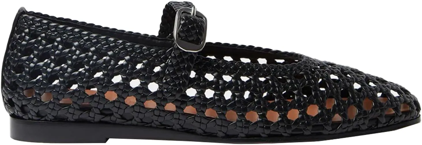 GORZADEUL Woven Ballet Flats Shoes for Women, Round Toe Mesh Mary Jane Flats Casual Comfortable Buckle Strap Ballerina Flat Shoes