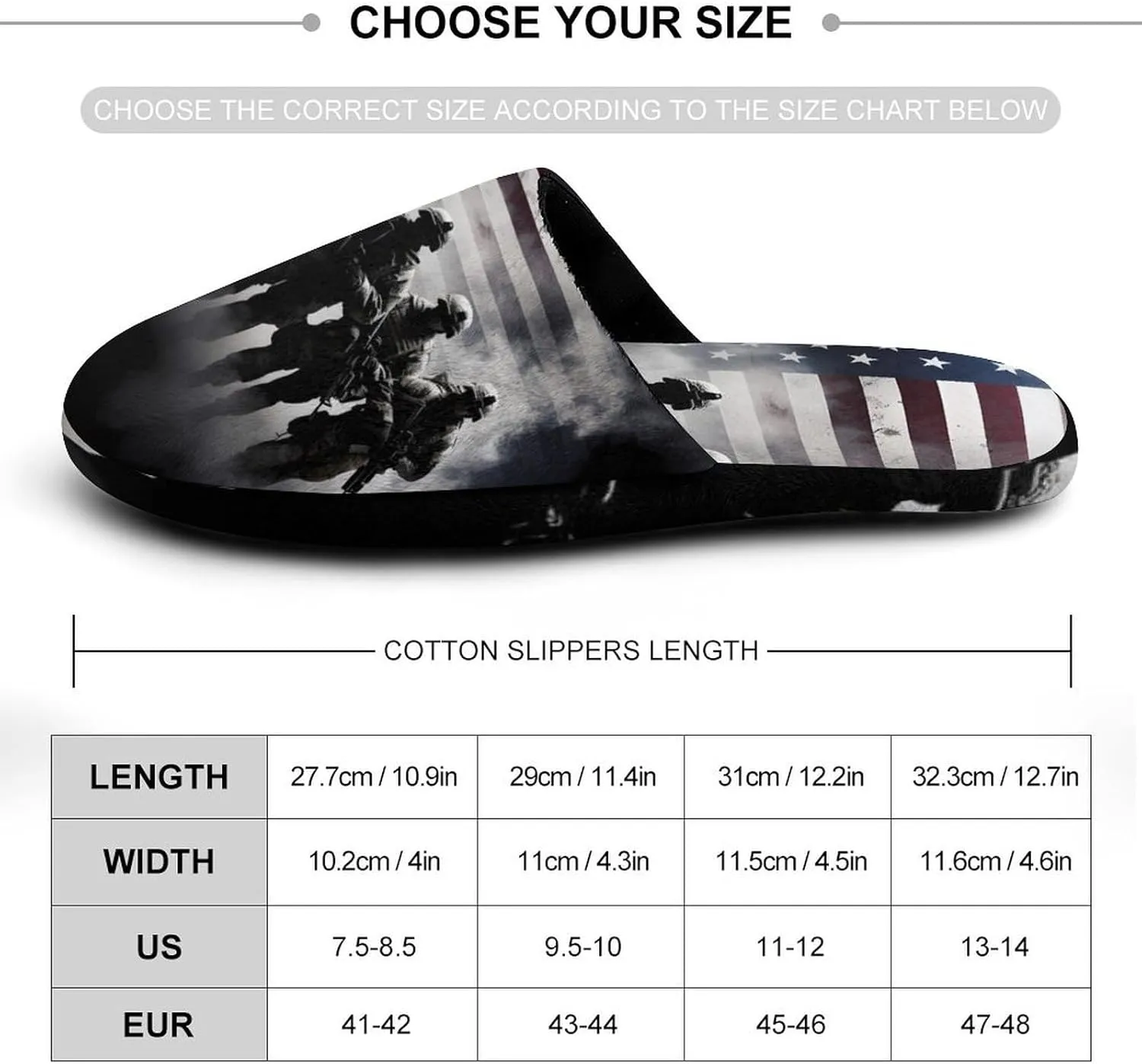 Grunge American Army Soldiers with Flag Men's Cotton Slippers House Shoes Soft Bedroom Slippers Non-Slip Sole Shoes