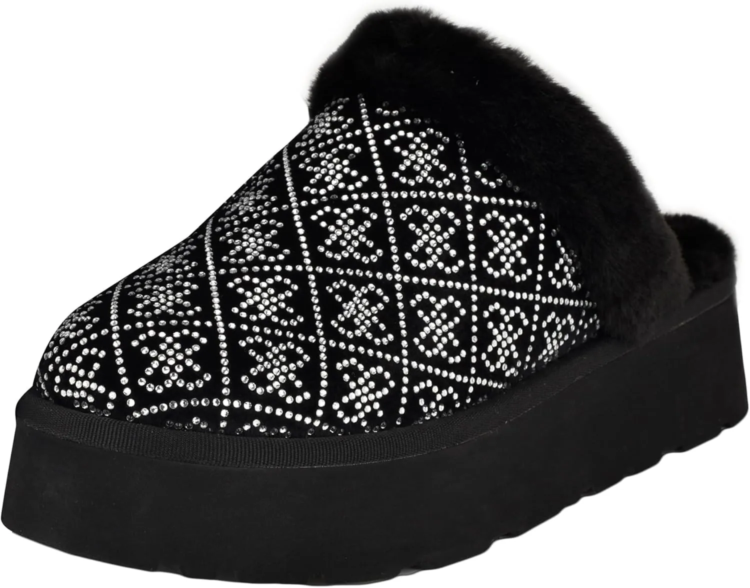 Guess Women's DANIKAS Slipper, Black Velvet Rhinestone Logo 001, 10