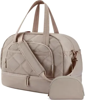 Gym Bag for Women, BAGSMART PuffyTravel Duffel Bags with Shoe Compartment, Carry on Weekender Overnight Tote Bag with Toiletry Bag, Travel Bag for Airlines, Travel, Sports, Brown