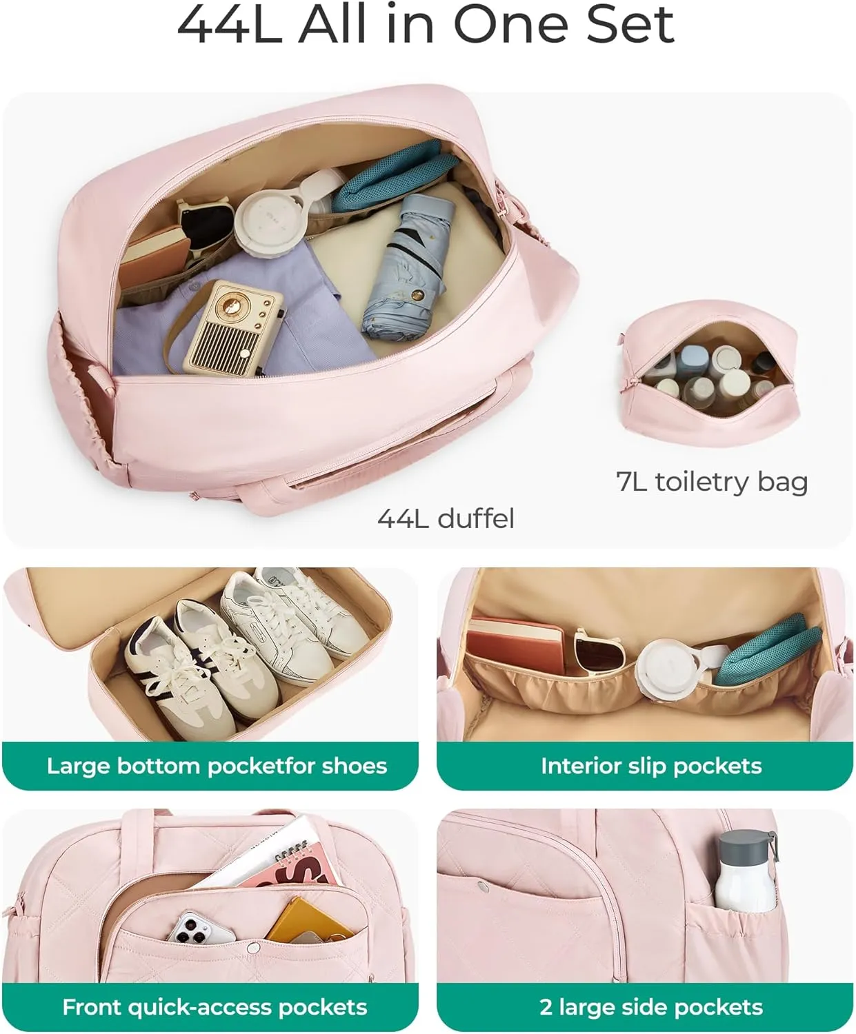 Gym Bag for Women, BAGSMART PuffyTravel Duffel Bags with Shoe Compartment, Carry on Weekender Overnight Tote Bag with Toiletry Bag, Travel Bag for Airlines, Travel, Sports, Brown