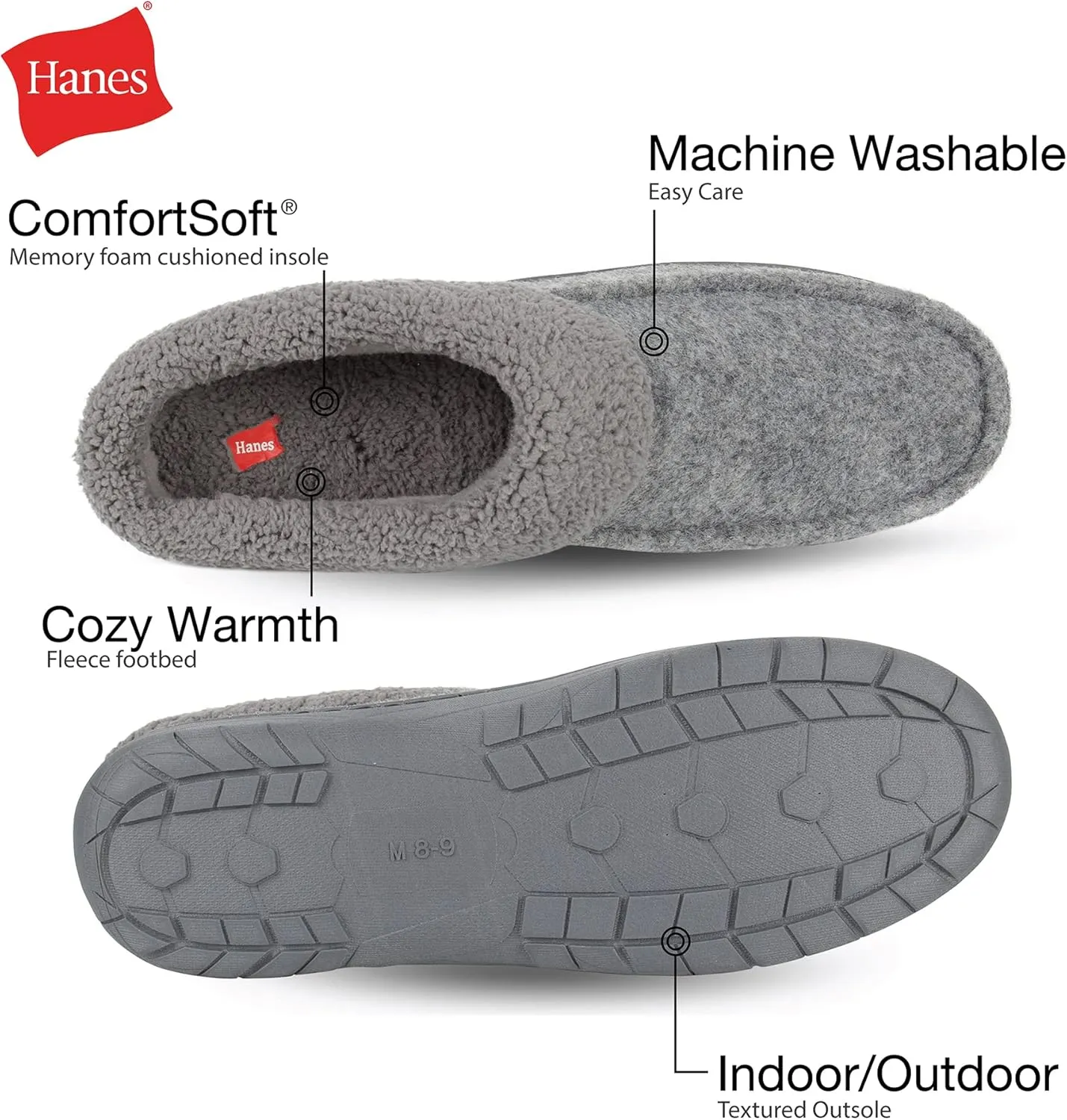 Hanes Men's Felt Clog Slipper Shoe - Memory Foam Indoor Outdoor Sole