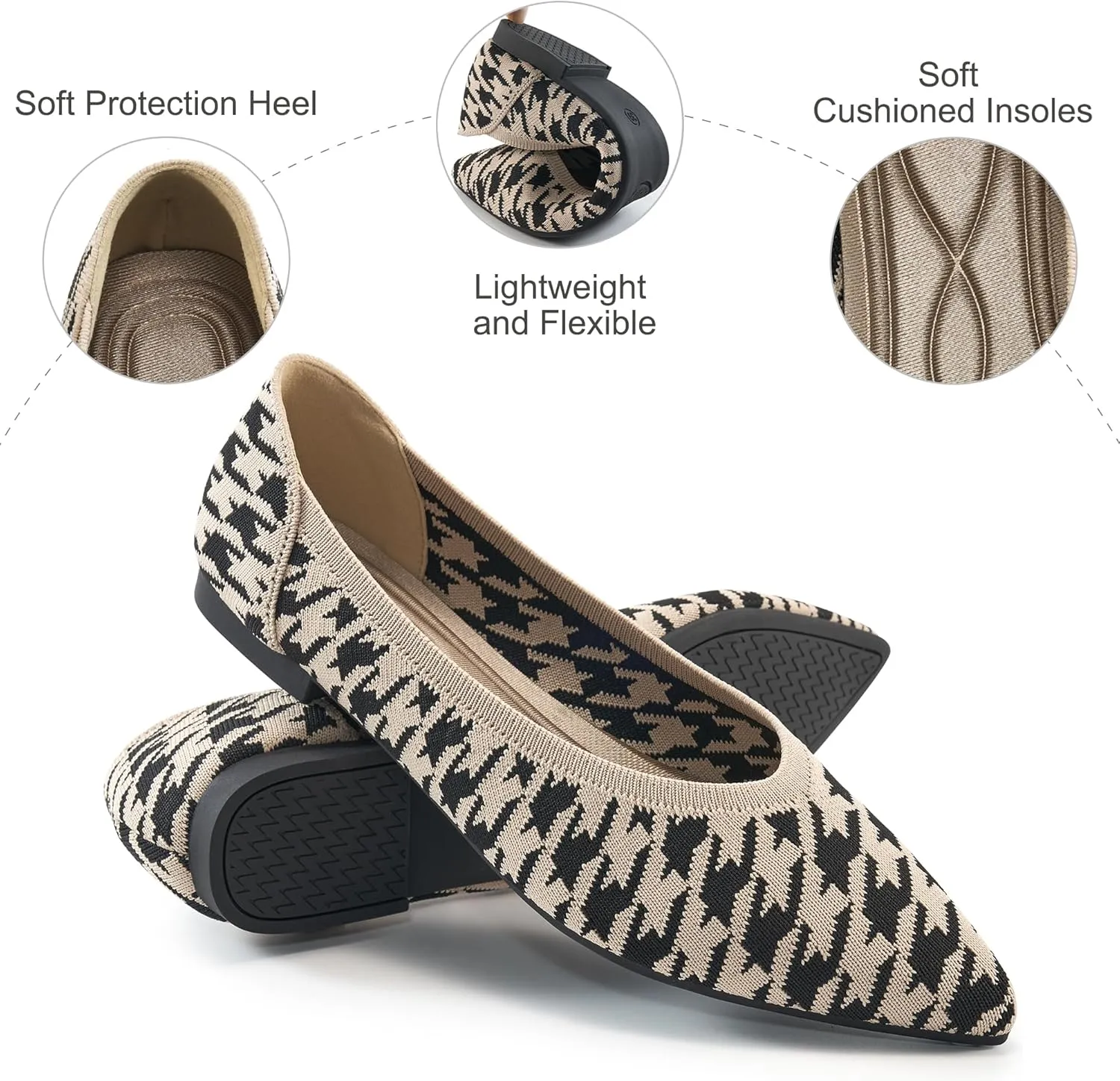 HARENCE Women's Flats Ballet Shoes: Comfortable Pointed Toe Soft Knit Flat Casual Slip On Work Dress Shoes for Walking Wedding Dating