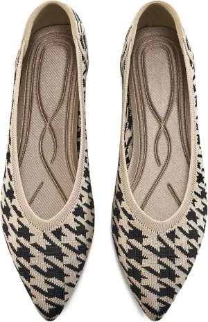 HARENCE Women's Flats Ballet Shoes: Comfortable Pointed Toe Soft Knit Flat Casual Slip On Work Dress Shoes for Walking Wedding Dating