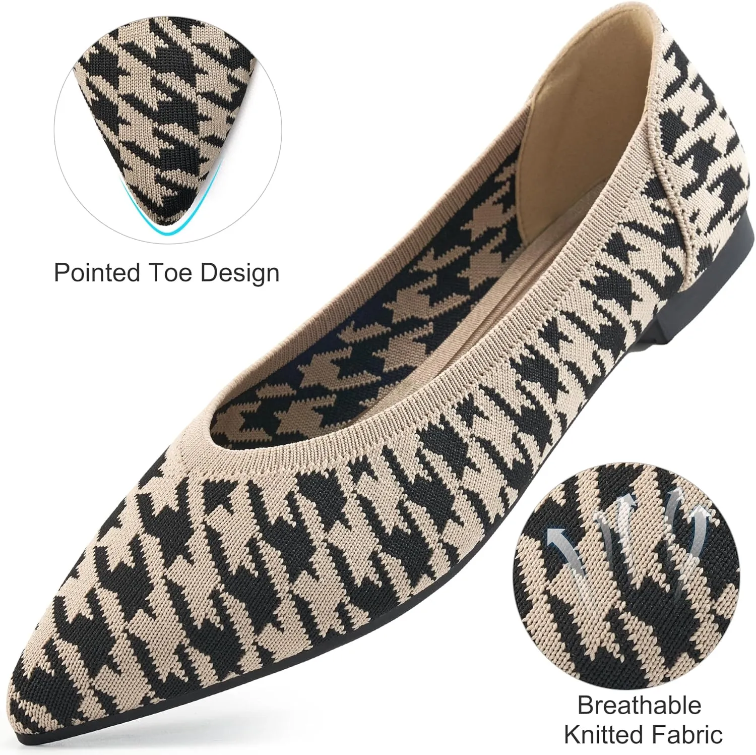 HARENCE Women's Flats Ballet Shoes: Comfortable Pointed Toe Soft Knit Flat Casual Slip On Work Dress Shoes for Walking Wedding Dating