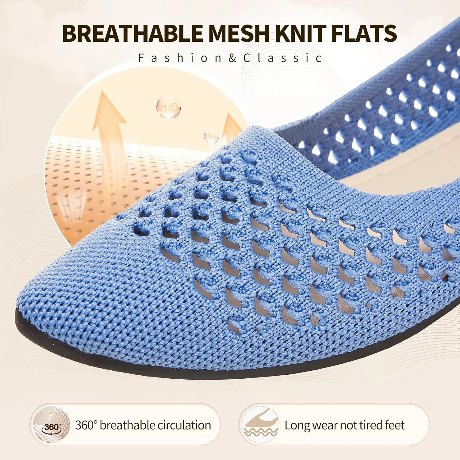 hash bubbie Women's Flats Shoes Women Comfortable Dress Shoes Black Pointed Toe Flats Ballet Mesh Knit Flat Dressy Slip on Business Casual Shoes for Women
