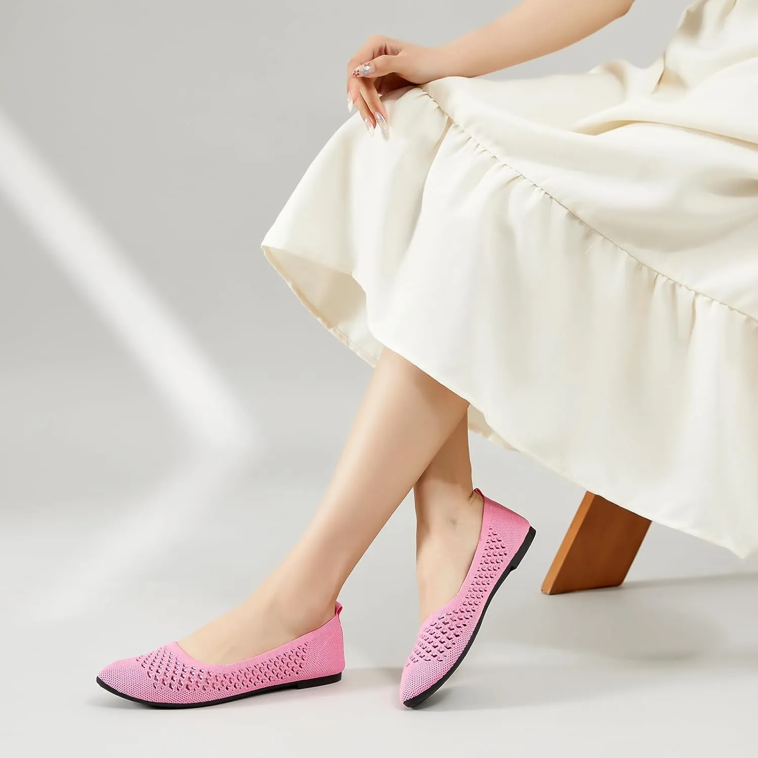 hash bubbie Women's Flats Shoes Women Comfortable Dress Shoes Black Pointed Toe Flats Ballet Mesh Knit Flat Dressy Slip on Business Casual Shoes for Women