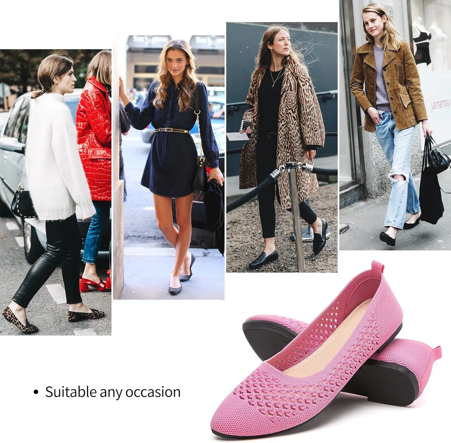 hash bubbie Women's Flats Shoes Women Comfortable Dress Shoes Black Pointed Toe Flats Ballet Mesh Knit Flat Dressy Slip on Business Casual Shoes for Women