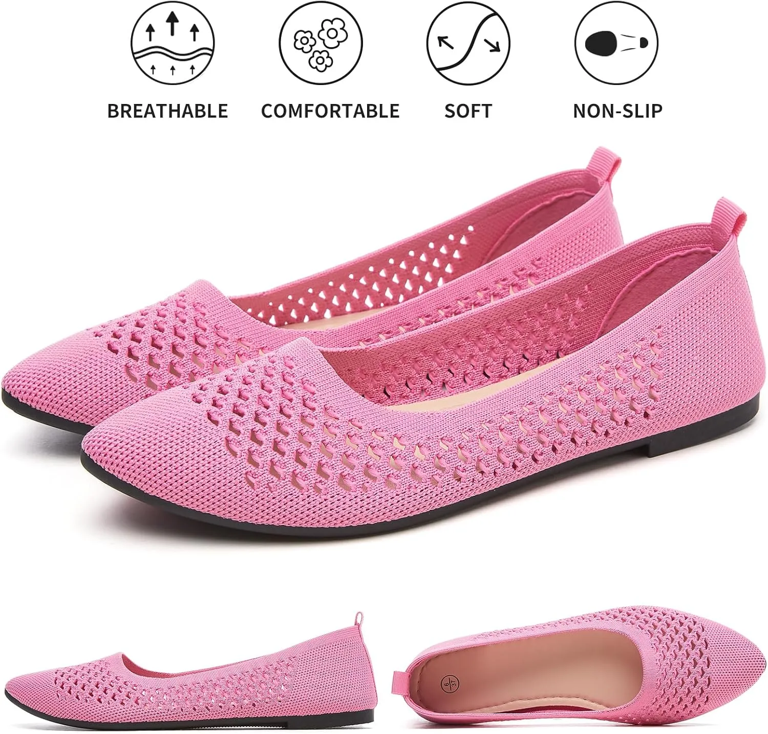 hash bubbie Women's Flats Shoes Women Comfortable Dress Shoes Black Pointed Toe Flats Ballet Mesh Knit Flat Dressy Slip on Business Casual Shoes for Women