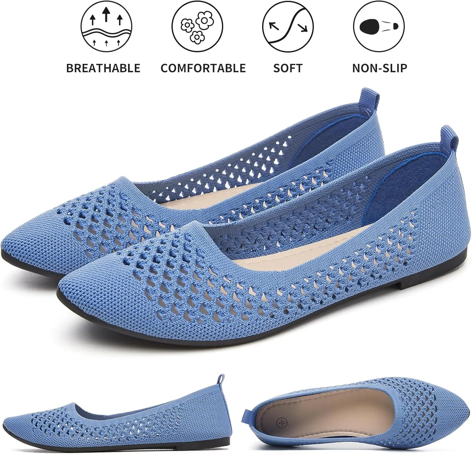 hash bubbie Women's Flats Shoes Women Comfortable Dress Shoes Black Pointed Toe Flats Ballet Mesh Knit Flat Dressy Slip on Business Casual Shoes for Women