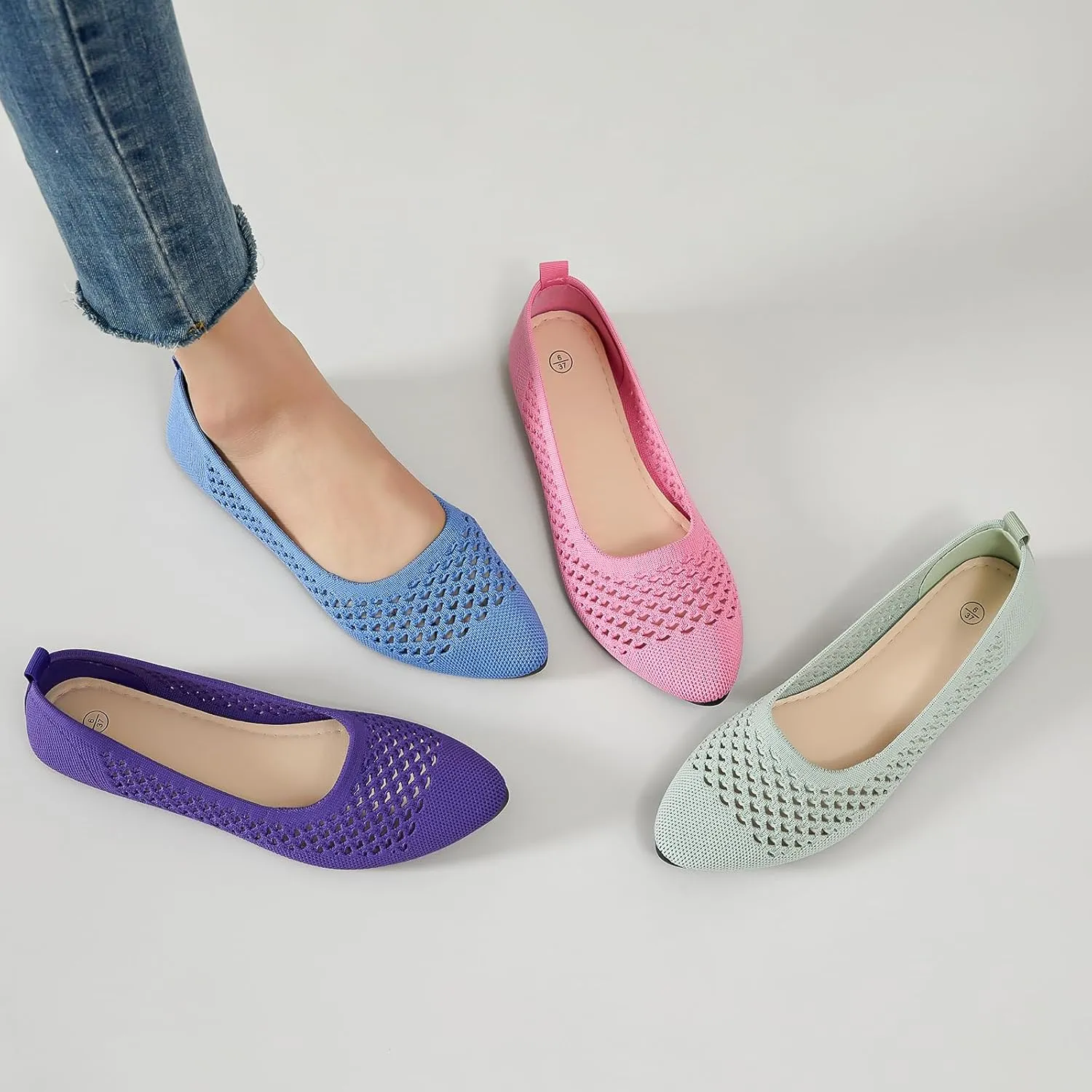 hash bubbie Women's Flats Shoes Women Comfortable Dress Shoes Black Pointed Toe Flats Ballet Mesh Knit Flat Dressy Slip on Business Casual Shoes for Women