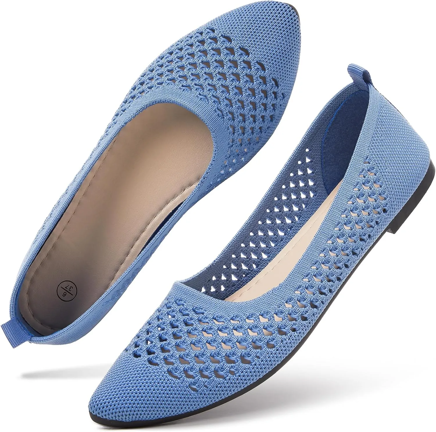 hash bubbie Women's Flats Shoes Women Comfortable Dress Shoes Black Pointed Toe Flats Ballet Mesh Knit Flat Dressy Slip on Business Casual Shoes for Women