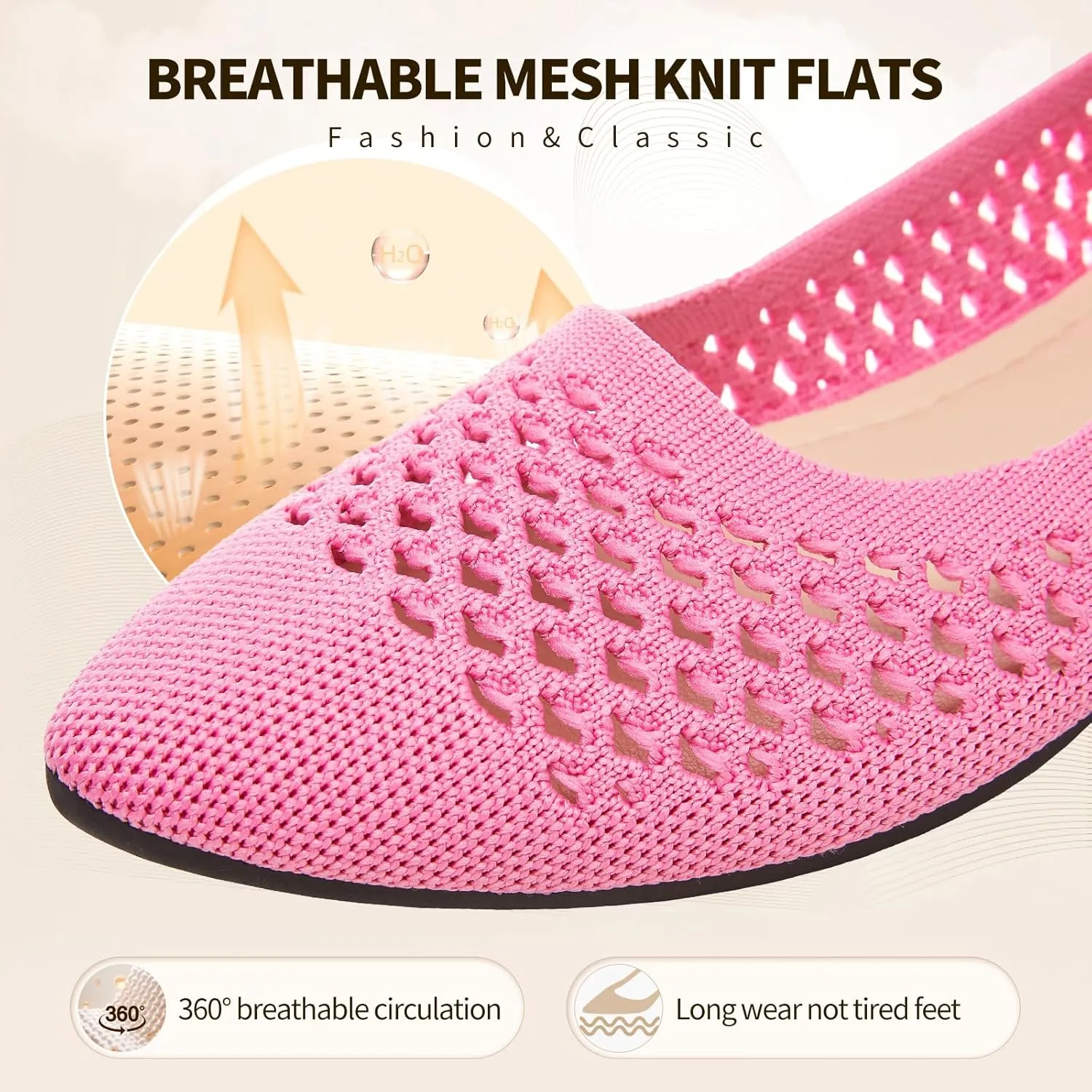 hash bubbie Women's Flats Shoes Women Comfortable Dress Shoes Black Pointed Toe Flats Ballet Mesh Knit Flat Dressy Slip on Business Casual Shoes for Women