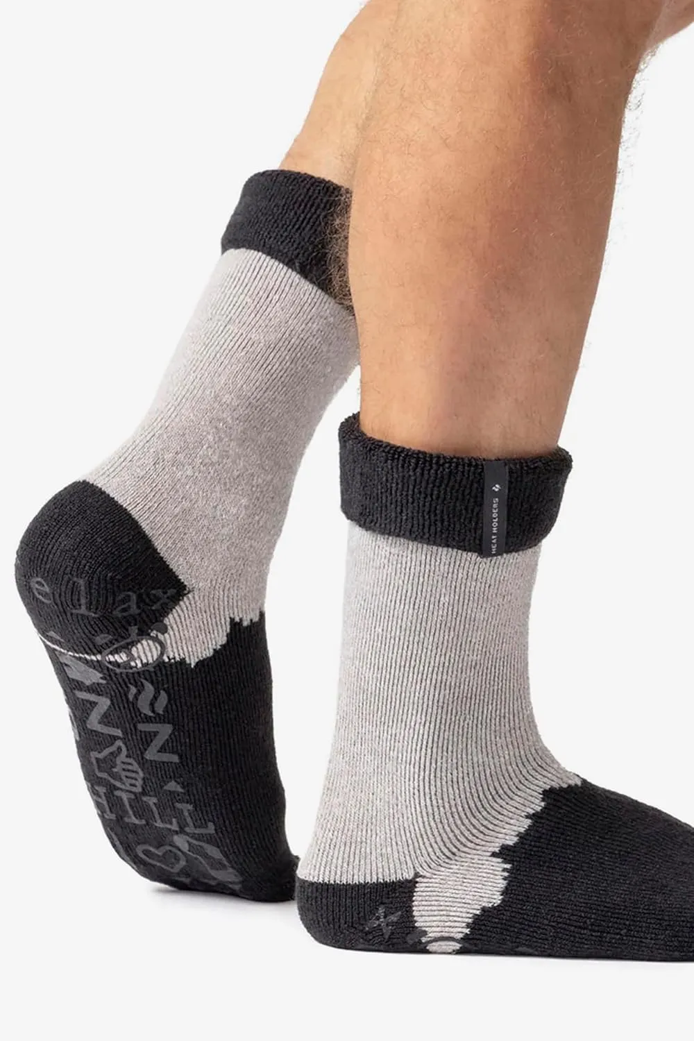 HEAT HOLDERS - Mens Soft Thermal Non Skid Slipper Bed Socks with Gripper Bottoms