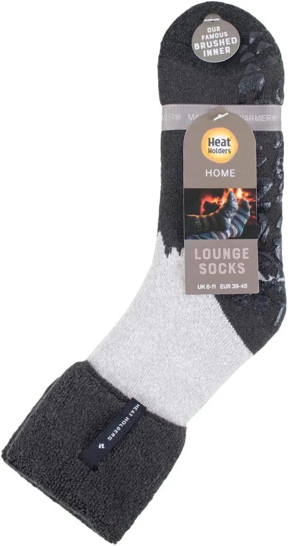 HEAT HOLDERS - Mens Soft Thermal Non Skid Slipper Bed Socks with Gripper Bottoms