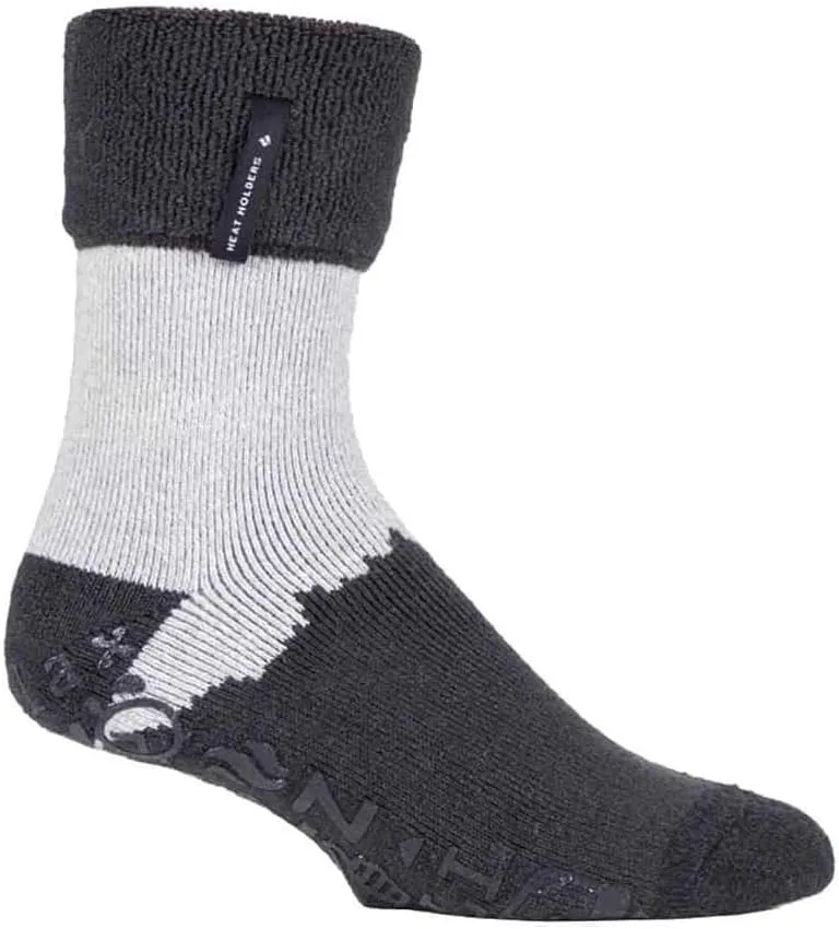 HEAT HOLDERS - Mens Soft Thermal Non Skid Slipper Bed Socks with Gripper Bottoms