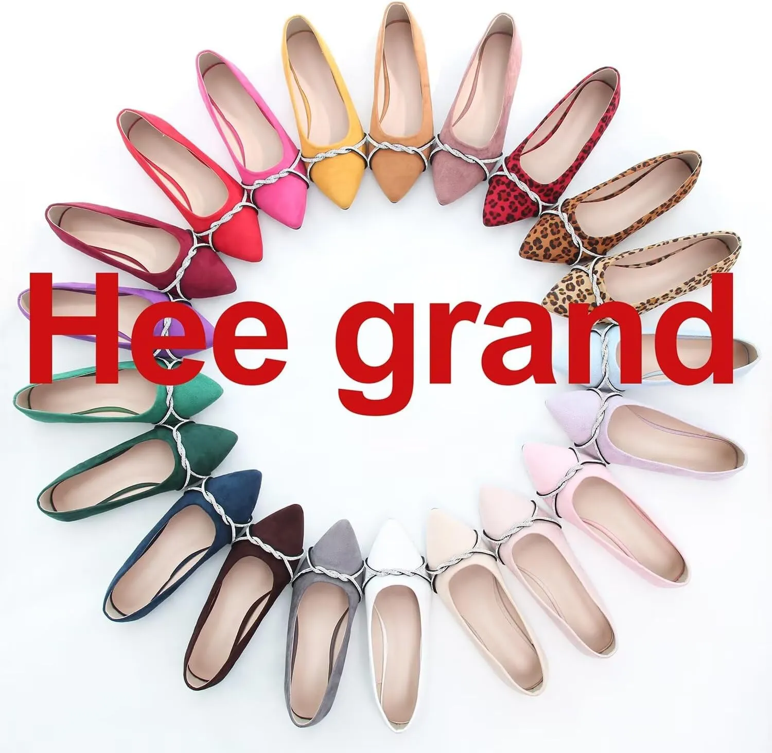 Hee grand Pointed Toe Ballet Flats for Women Suede Rhinestones Chains Black Dress Shoes Comfort Slip-On Loafers