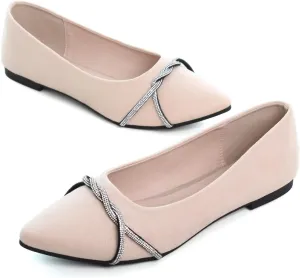 Hee grand Pointed Toe Ballet Flats for Women Suede Rhinestones Chains Black Dress Shoes Comfort Slip-On Loafers