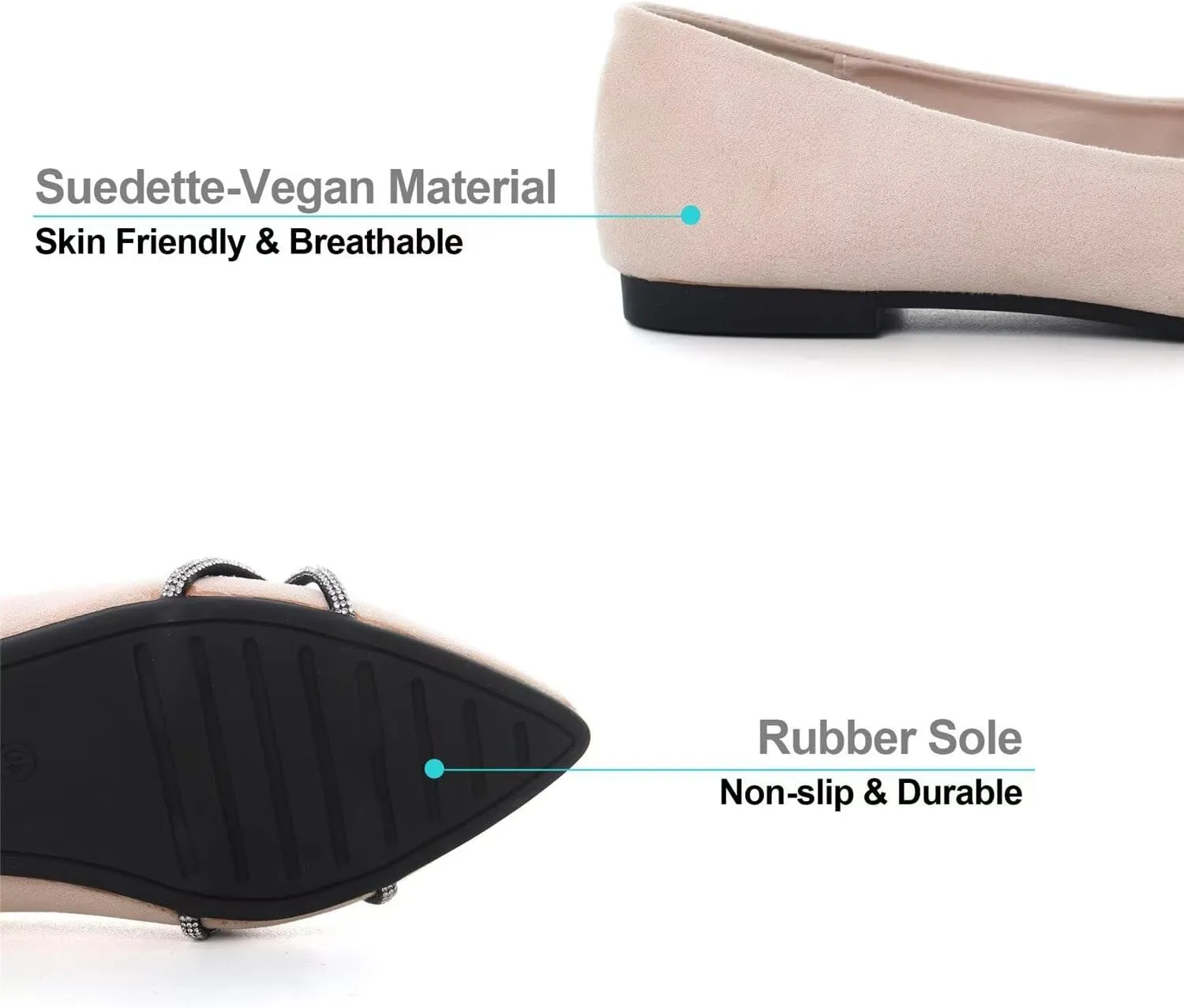 Hee grand Pointed Toe Ballet Flats for Women Suede Rhinestones Chains Black Dress Shoes Comfort Slip-On Loafers