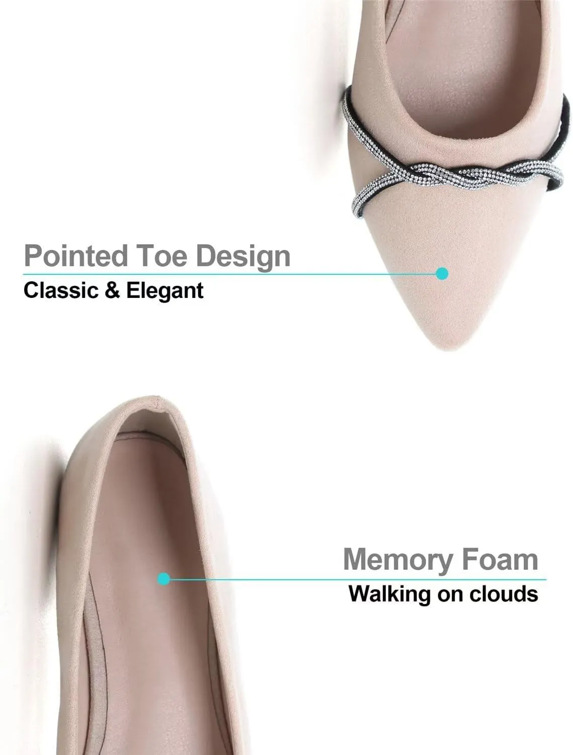 Hee grand Pointed Toe Ballet Flats for Women Suede Rhinestones Chains Black Dress Shoes Comfort Slip-On Loafers