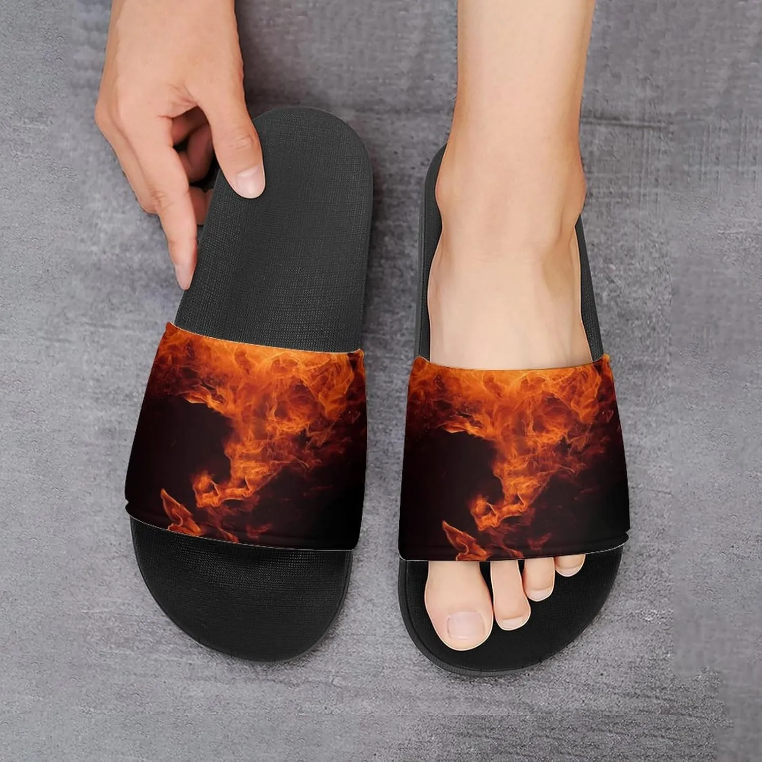 Home Slides Shower Sandals,Dancing Fire Print Open Toe Slippers,Summer Beach Slides,Non-Slip Shower Shoes for Indoor And Outdoor