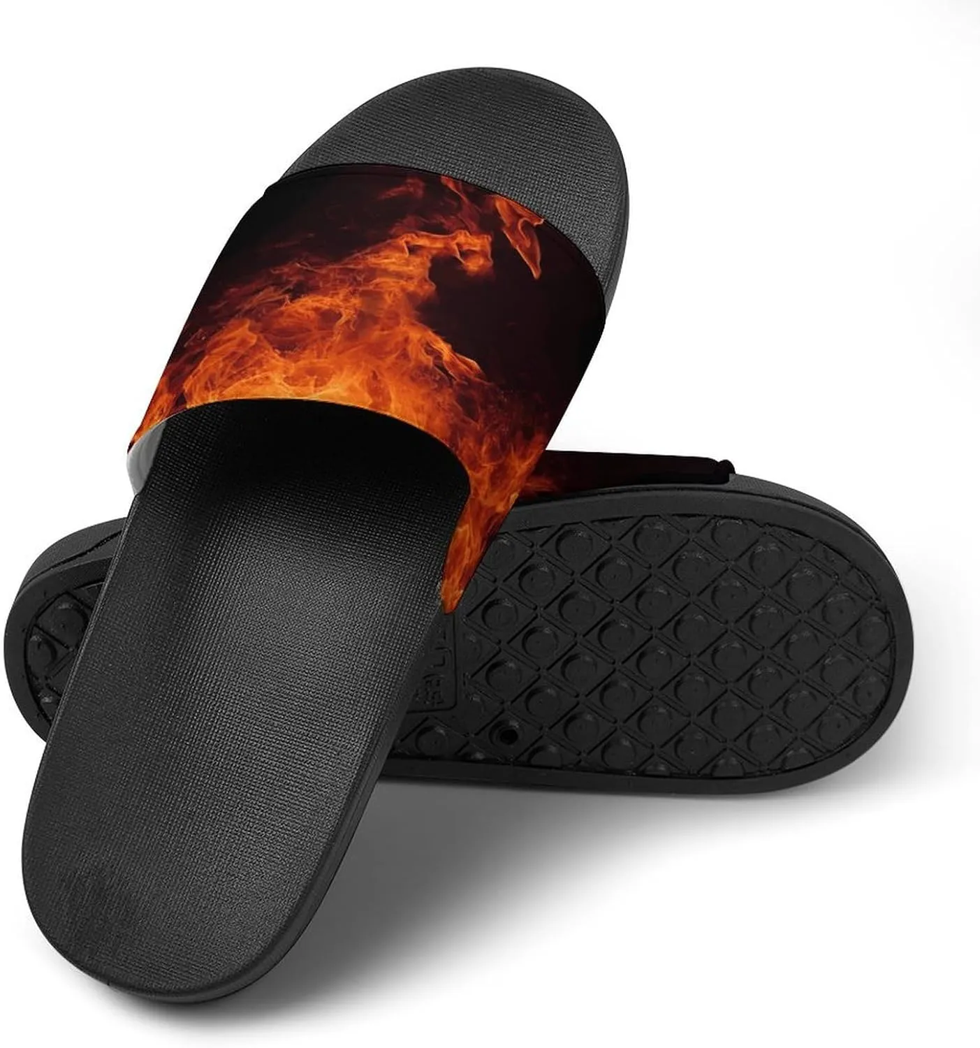 Home Slides Shower Sandals,Dancing Fire Print Open Toe Slippers,Summer Beach Slides,Non-Slip Shower Shoes for Indoor And Outdoor