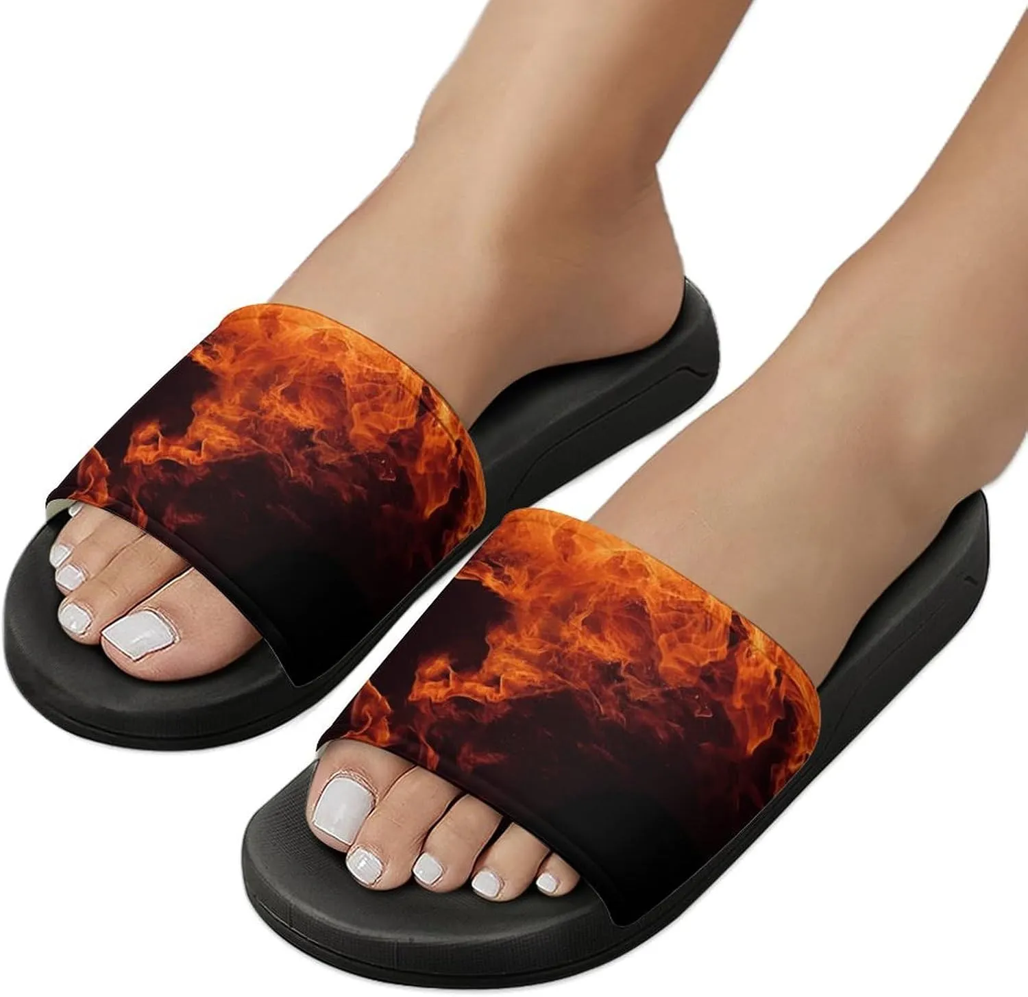 Home Slides Shower Sandals,Dancing Fire Print Open Toe Slippers,Summer Beach Slides,Non-Slip Shower Shoes for Indoor And Outdoor