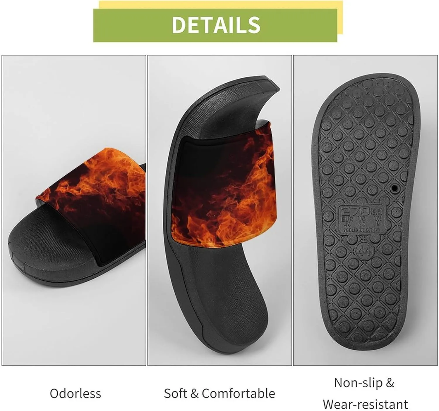 Home Slides Shower Sandals,Dancing Fire Print Open Toe Slippers,Summer Beach Slides,Non-Slip Shower Shoes for Indoor And Outdoor